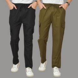 Combo of 2 Cotton Cargo Pant Army Green and Black-48361