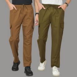 Combo of 2 Cotton Cargo Pant Army Green and Brown-48351