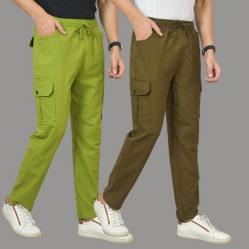 Combo of 2 Cotton Cargo Pant Army Green and Olive Green-48316