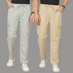 Combo of 2 Cotton Cargo Pant Beige and Light Gray-48318