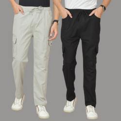 Combo of 2 Cotton Cargo Pant Black and Light Gray-48324