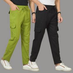 Combo of 2 Cotton Cargo Pant Black and Olive Green-48315