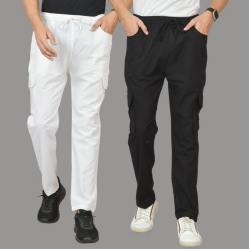 Combo of 2 Cotton Cargo Pant Black and White-48345