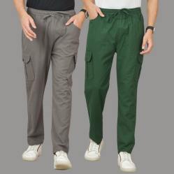 Combo of 2 Cotton Cargo Pant Bottle Green and Gray-48331