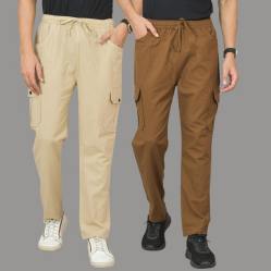 Combo of 2 Cotton Cargo Pant Brown and Beige-48335