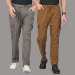 Combo of 2 Cotton Cargo Pant Brown and Gray-48328