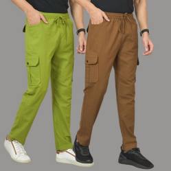 Combo of 2 Cotton Cargo Pant Brown and Olive Green-48311