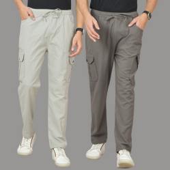 Combo of 2 Cotton Cargo Pant Gray and Light Gray-48317