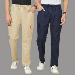 Combo of 2 Cotton Cargo Pant Navy Blue and Beige-48337