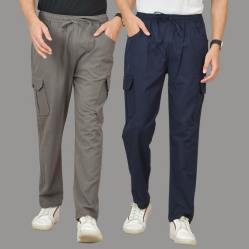 Combo of 2 Cotton Cargo Pant Navy Blue and Gray-48330