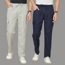 Combo of 2 Cotton Cargo Pant Navy Blue and Light Gray-48322