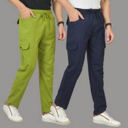 Combo of 2 Cotton Cargo Pant Navy Blue and Olive Green-48313