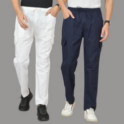 Combo of 2 Cotton Cargo Pant Navy Blue and White-48343