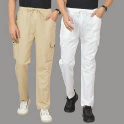 Combo of 2 Cotton Cargo Pant White and Beige-48334