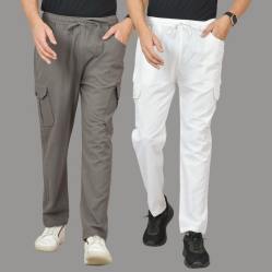 Combo of 2 Cotton Cargo Pant White and Gray-48327