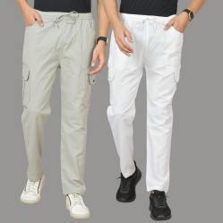 Combo of 2 Cotton Cargo Pant White and Light Gray-48319