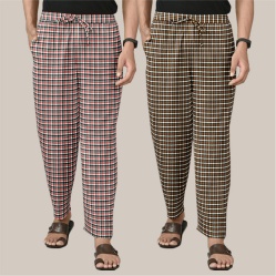 Combo of 2 Cotton Checked Men Pyjamas Pink and Brown-39797