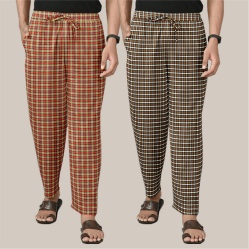 Combo of 2 Cotton Checked Men Pyjamas Red and Brown-39795