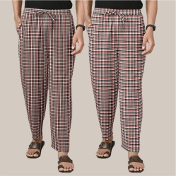Combo of 2 Cotton Checked Men Pyjamas Red and Pink-39808