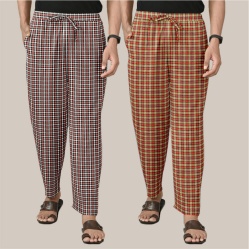 Combo of 2 Cotton Checked Men Pyjamas Red and Red-39803