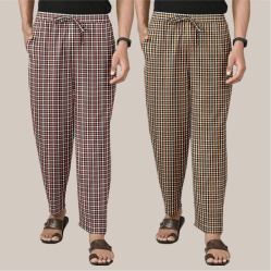 Combo of 2 Cotton Checked Men Pyjamas Red and Yellow-39806