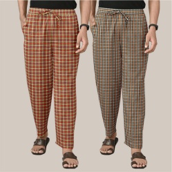 Combo of 2 Cotton Checked Men Pyjamas Yellow and Red-39800