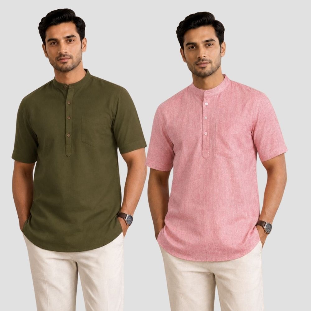 Combo of 2 Cotton Half Sleeves Kurta Army Green and Brick Red-51313