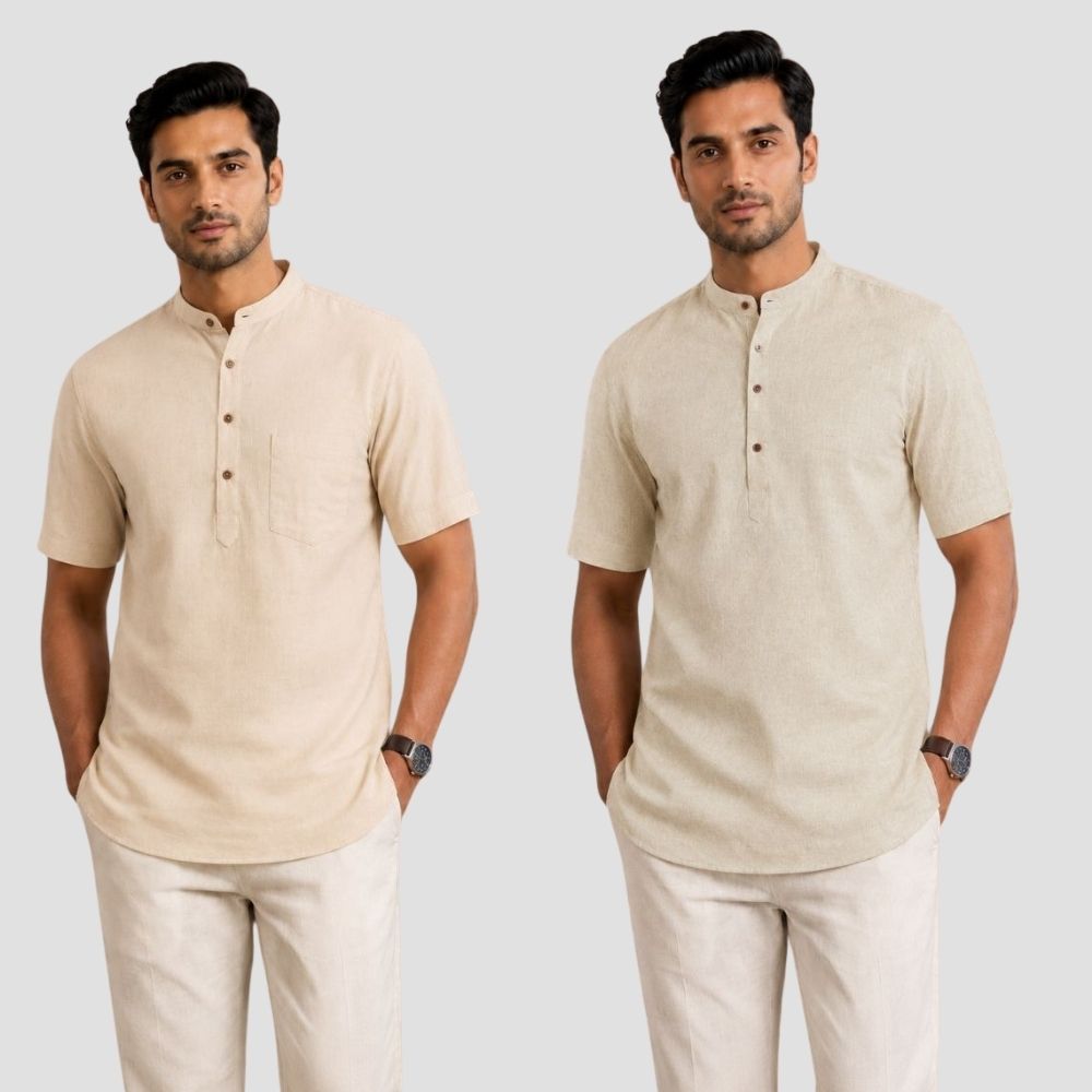 Combo of 2 Cotton Half Sleeves Kurta Beige and Light Beige-51324