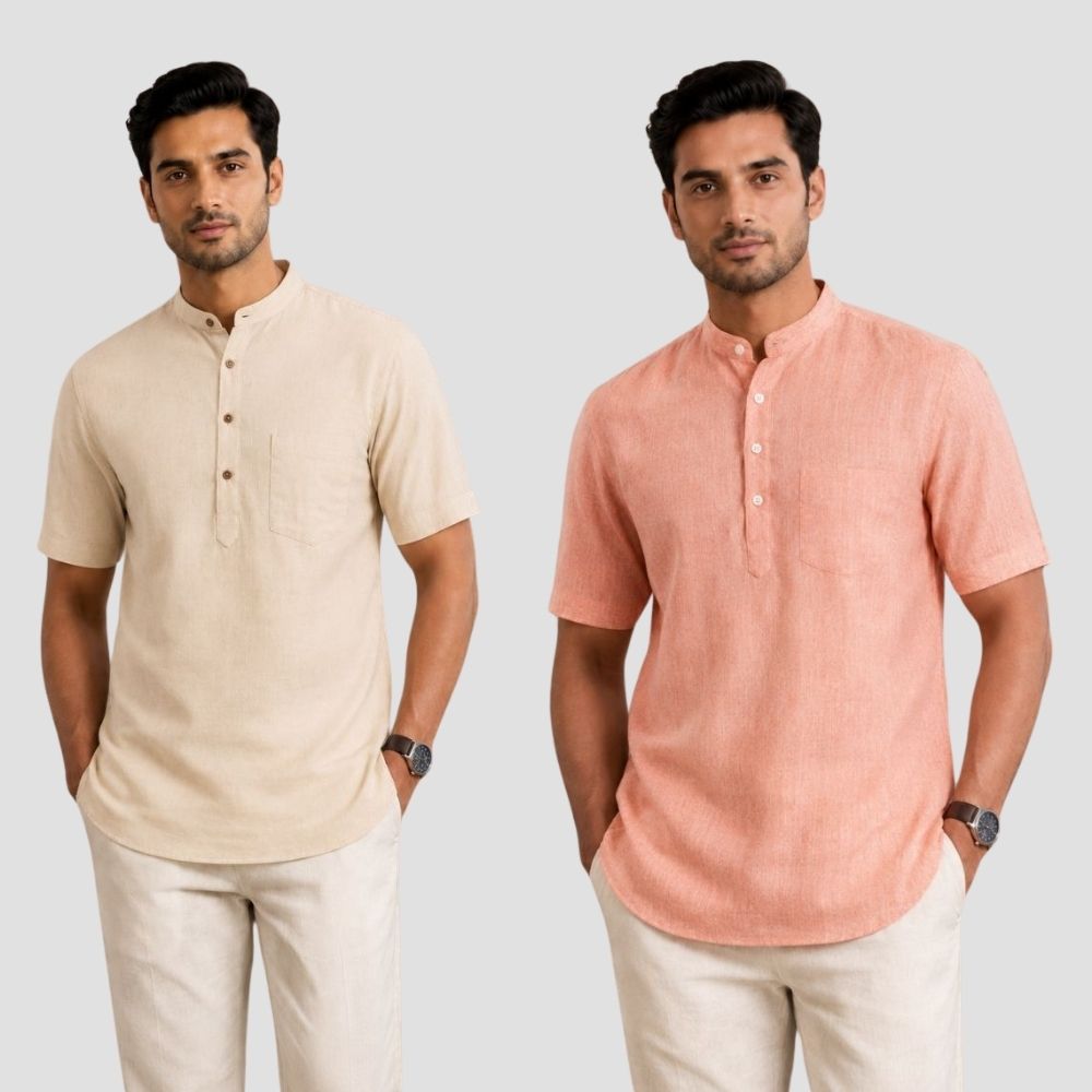 Combo of 2 Cotton Half Sleeves Kurta Beige and Peach-51330