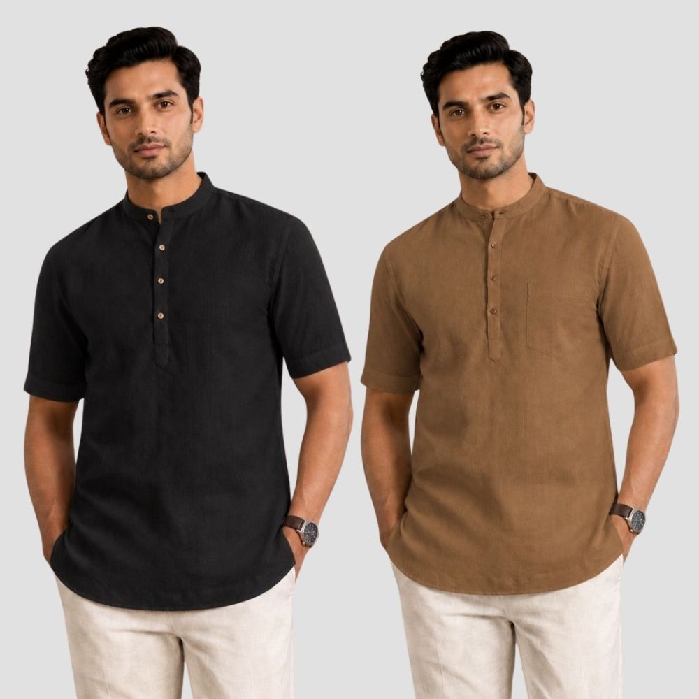Combo of 2 Cotton Half Sleeves Kurta Black and Brown-51359