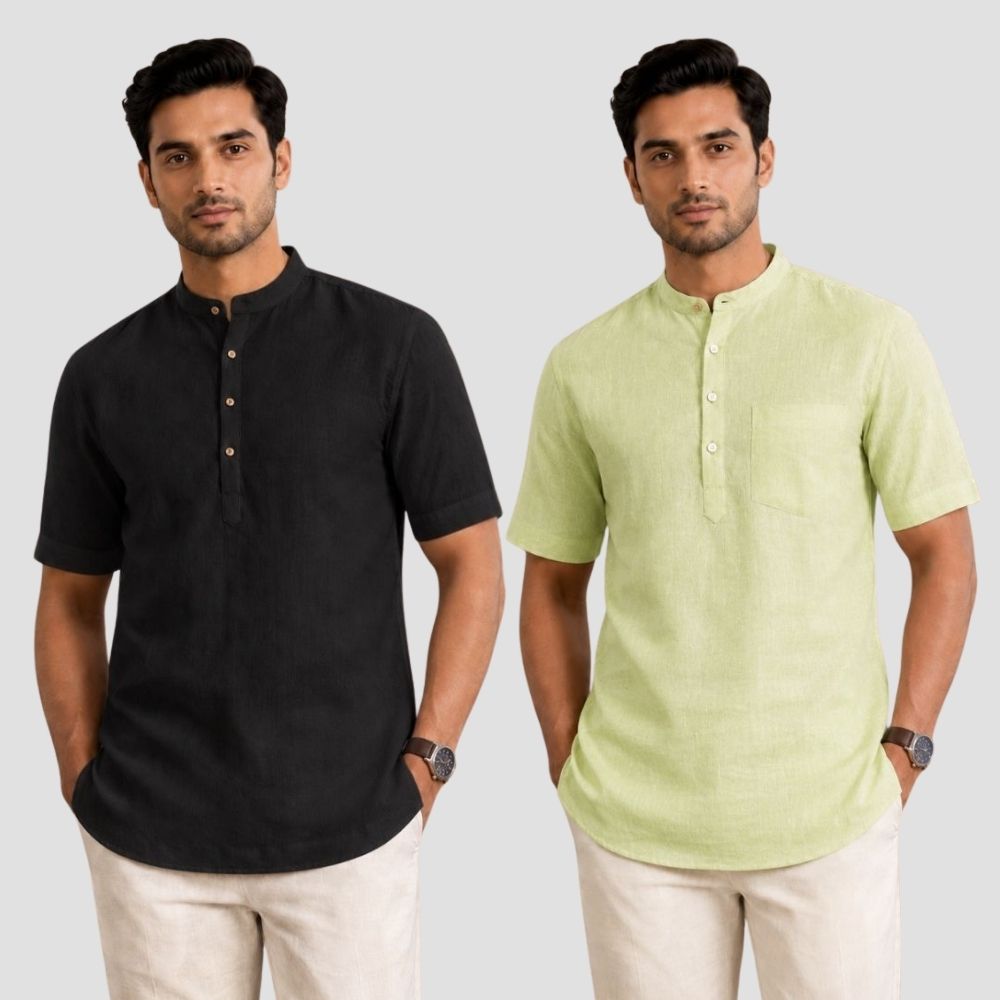 Combo of 2 Cotton Half Sleeves Kurta Black and Mint Green-51362