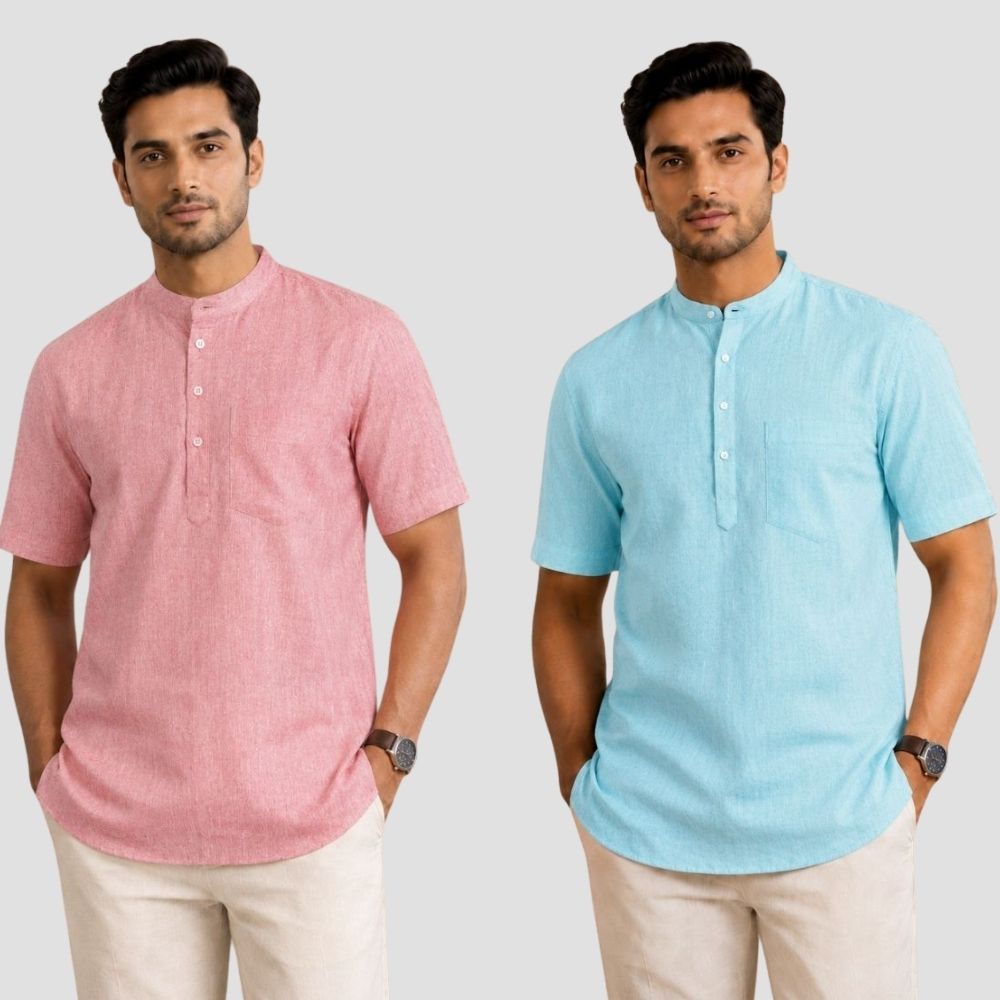 Combo of 2 Cotton Half Sleeves Kurta Brick Red and Blue-51542