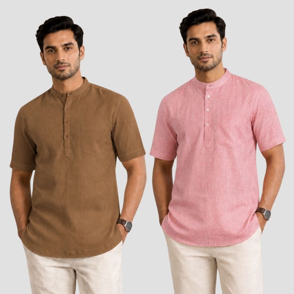 Combo of 2 Cotton Half Sleeves Kurta Brown and Brick Red-51408