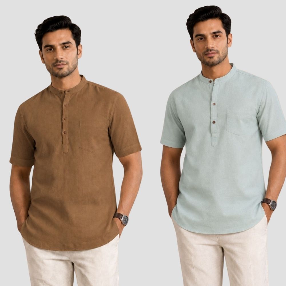 Combo of 2 Cotton Half Sleeves Kurta Brown and Gray-51400