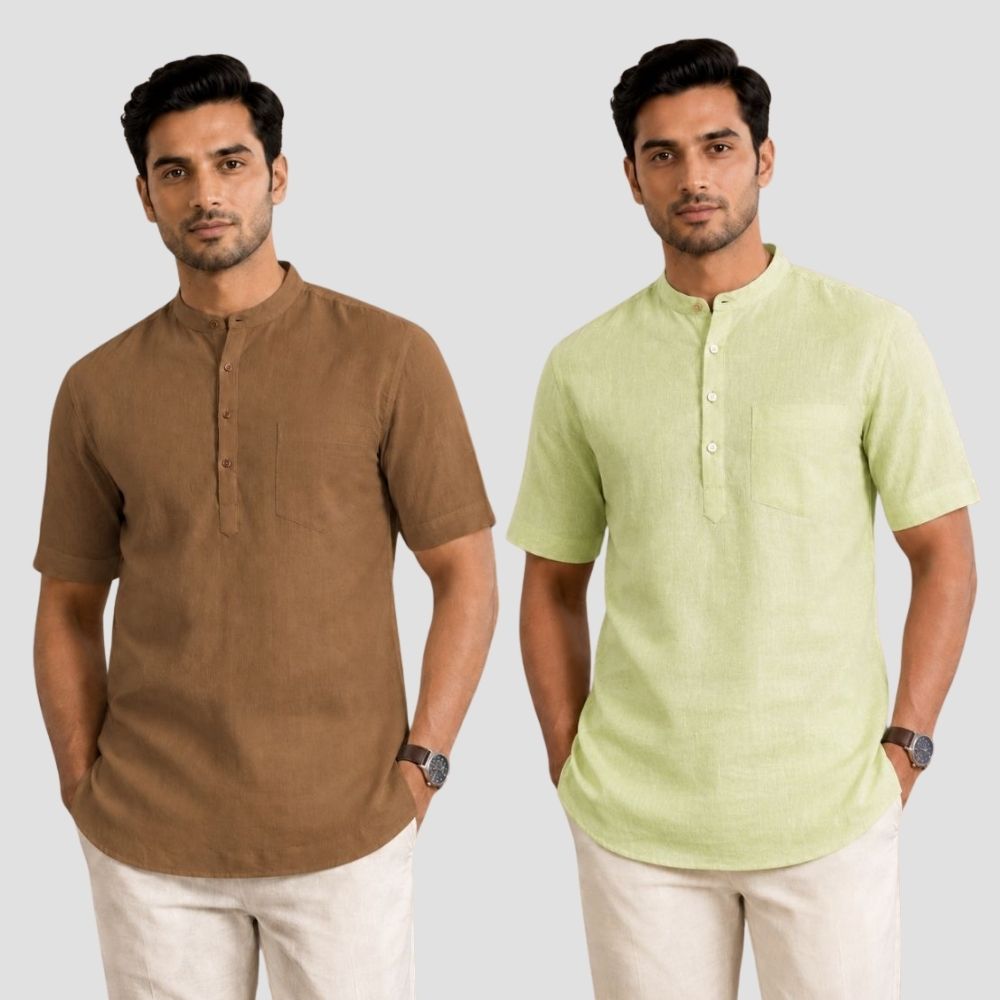 Combo of 2 Cotton Half Sleeves Kurta Brown and Mint Green-51397