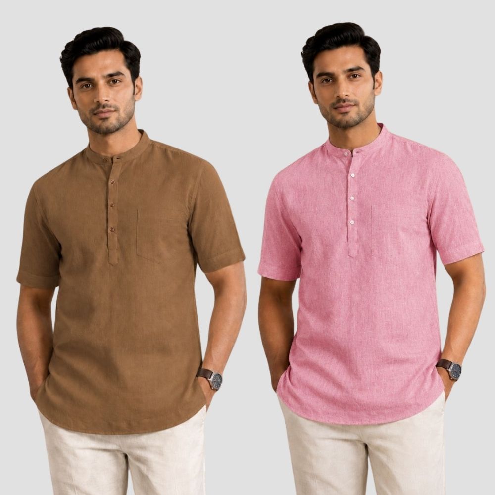 Combo of 2 Cotton Half Sleeves Kurta Brown and Pink-51405