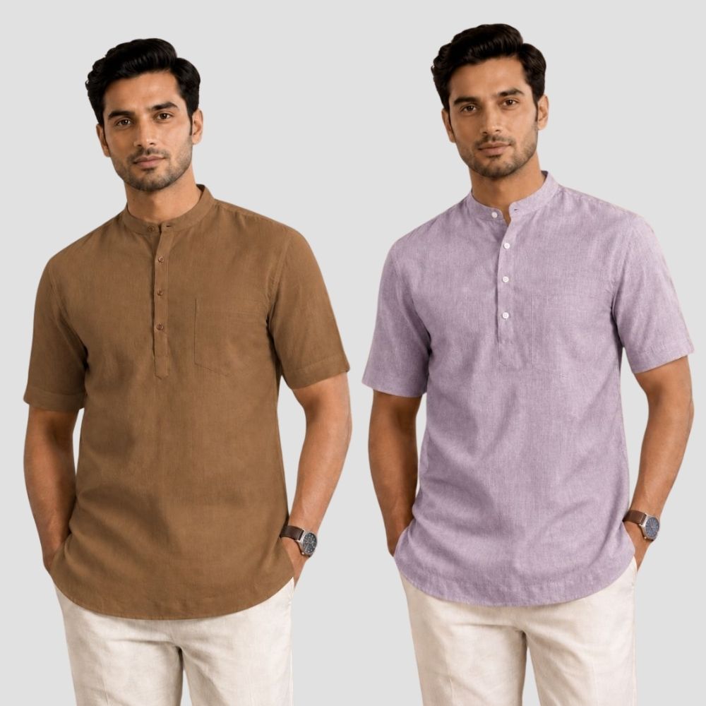 Combo of 2 Cotton Half Sleeves Kurta Brown and Purple-51406