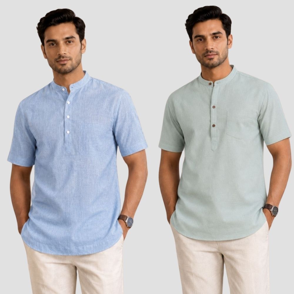 Combo of 2 Cotton Half Sleeves Kurta Denim and Gray-51346