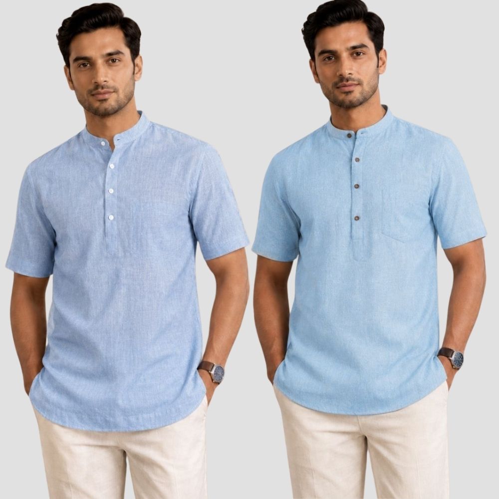 Combo of 2 Cotton Half Sleeves Kurta Denim and Light Blue-51341