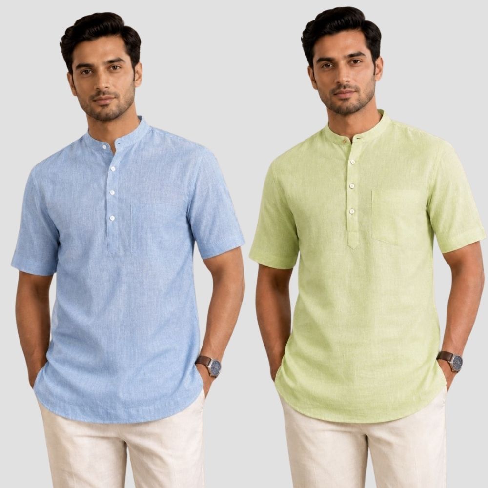 Combo of 2 Cotton Half Sleeves Kurta Denim and Mint Green-51343