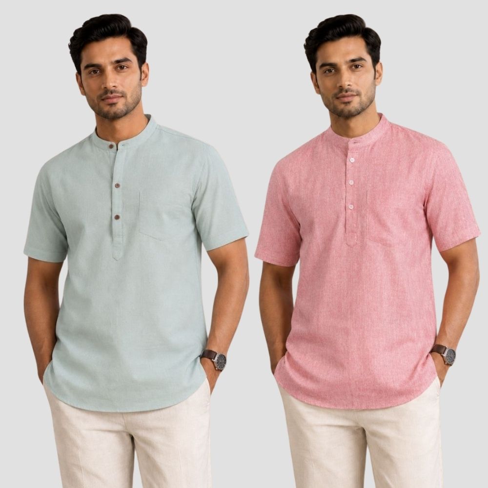 Combo of 2 Cotton Half Sleeves Kurta Gray and Brick Red-51489