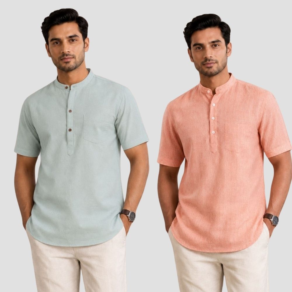 Combo of 2 Cotton Half Sleeves Kurta Gray and Peach-51485