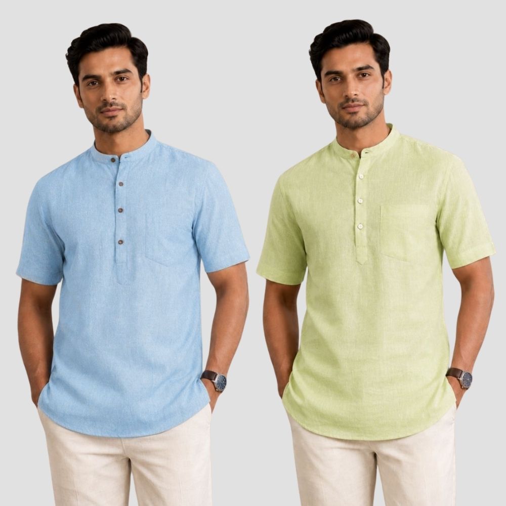 Combo of 2 Cotton Half Sleeves Kurta Light Blue and Mint Green-51413