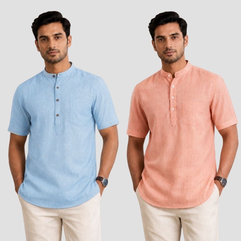 Combo of 2 Cotton Half Sleeves Kurta Light Blue and Peach-51420