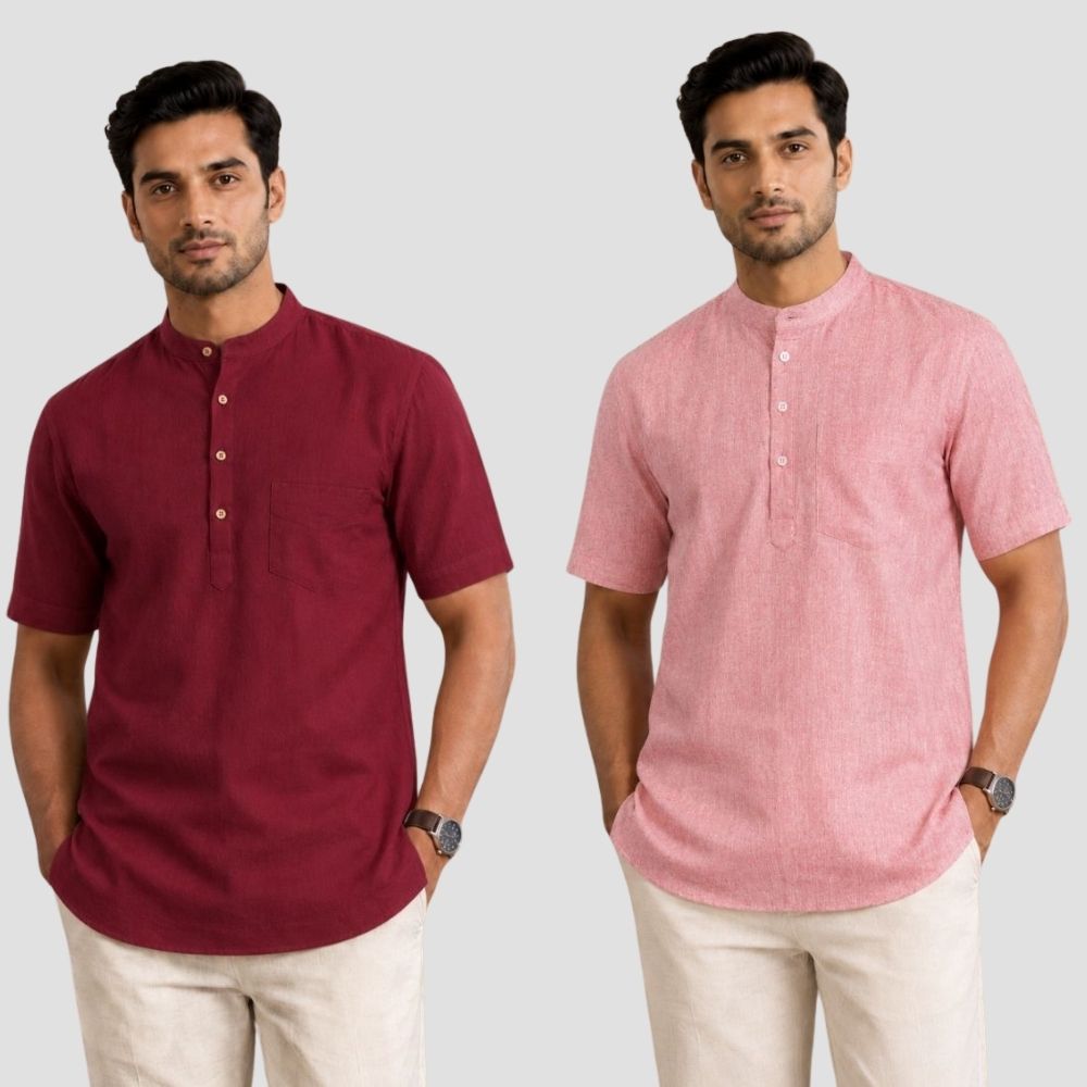Combo of 2 Cotton Half Sleeves Kurta Maroon and Brick Red-51508