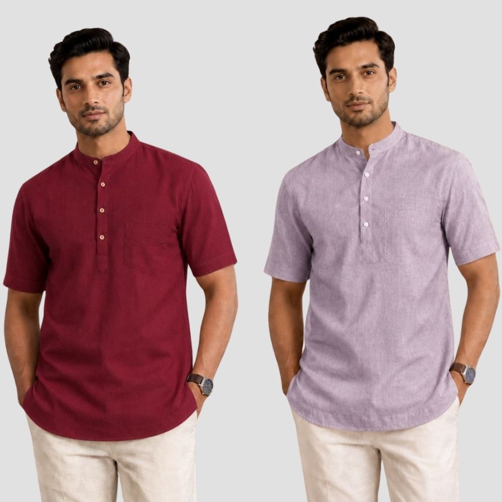 Combo of 2 Cotton Half Sleeves Kurta Maroon and Purple-51506