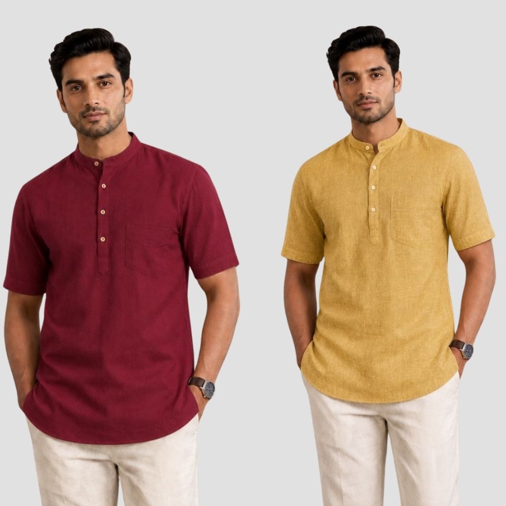 Combo of 2 Cotton Half Sleeves Kurta Maroon and Yellow-51511