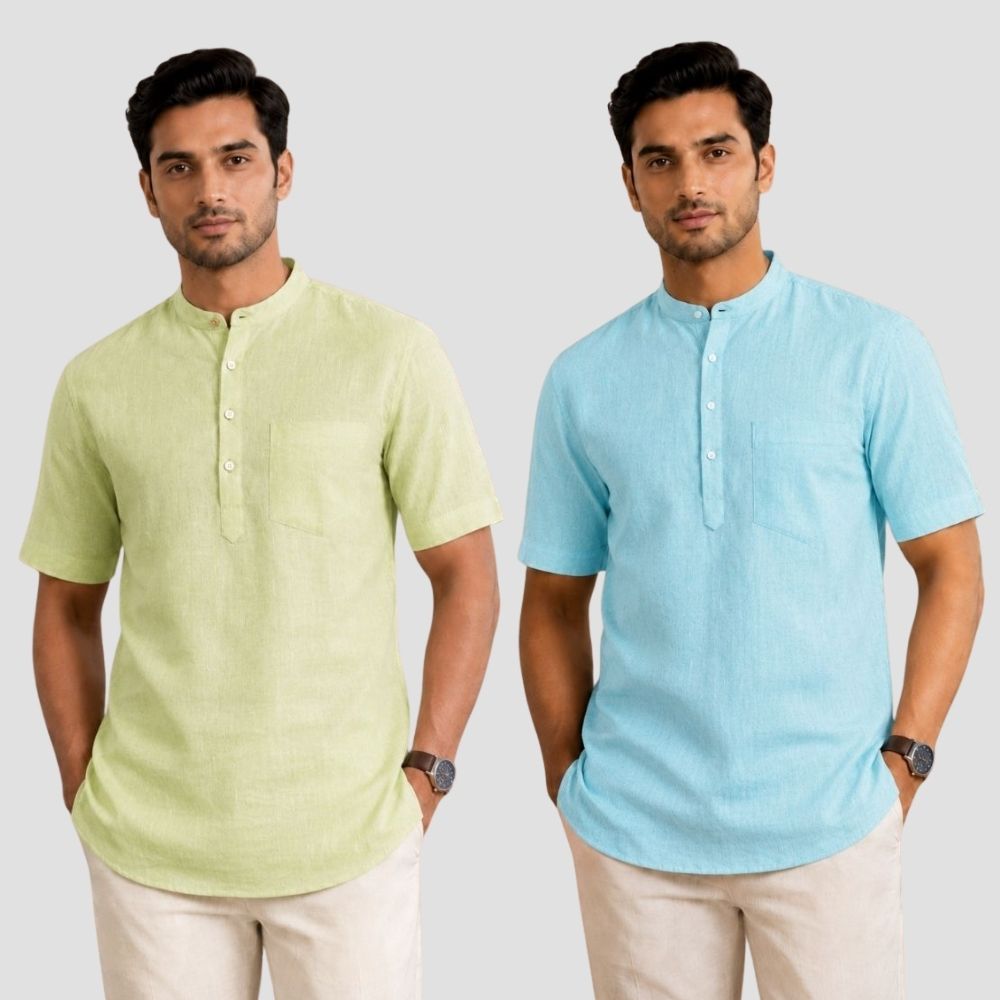 Combo of 2 Cotton Half Sleeves Kurta Mint Green and Blue-51454