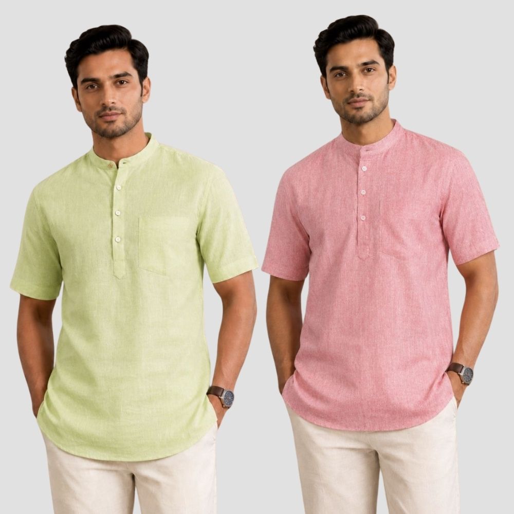 Combo of 2 Cotton Half Sleeves Kurta Mint Green and Brick Red-51453