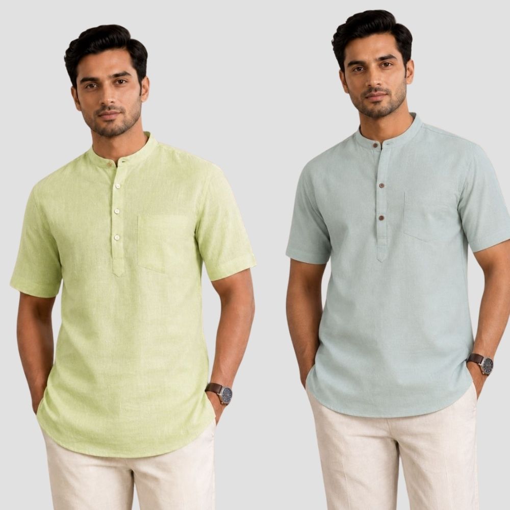 Combo of 2 Cotton Half Sleeves Kurta Mint Green and Gray-51445